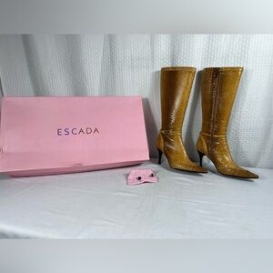 Escada Python-Embossed Leather Knee-High Boots Brown Size 36 (US 6) with Box